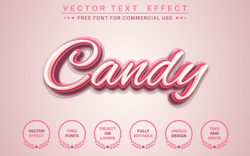 Sweet Candy: efecto de texto editable, estilo de fuente, ilustración gráfica