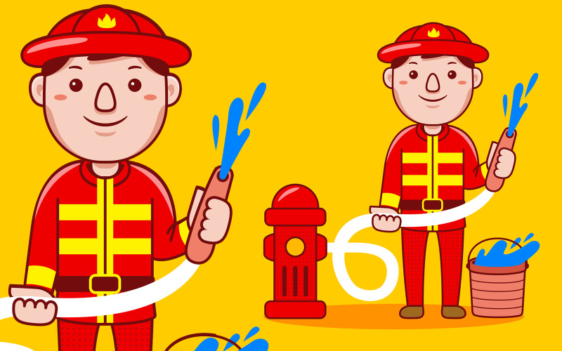 消防员职业卡通-矢量图