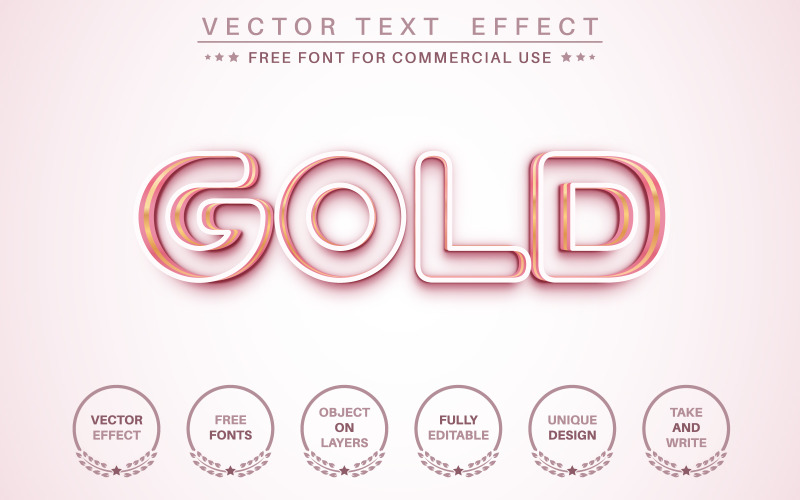 Золотой штрих - редактируемый текстовый эффект, стиль шрифта, иллюстрация графического шаблона