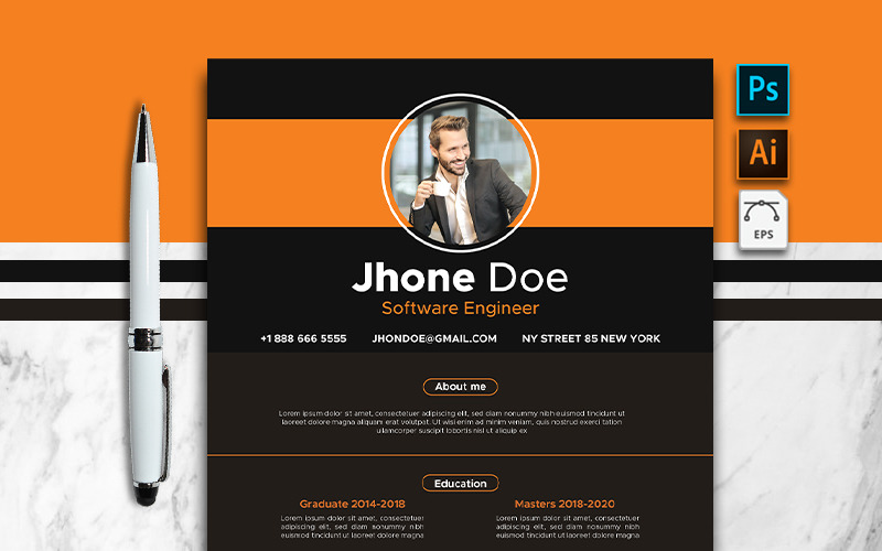 Минималистичный и чистый шаблон резюме Jhone Doe