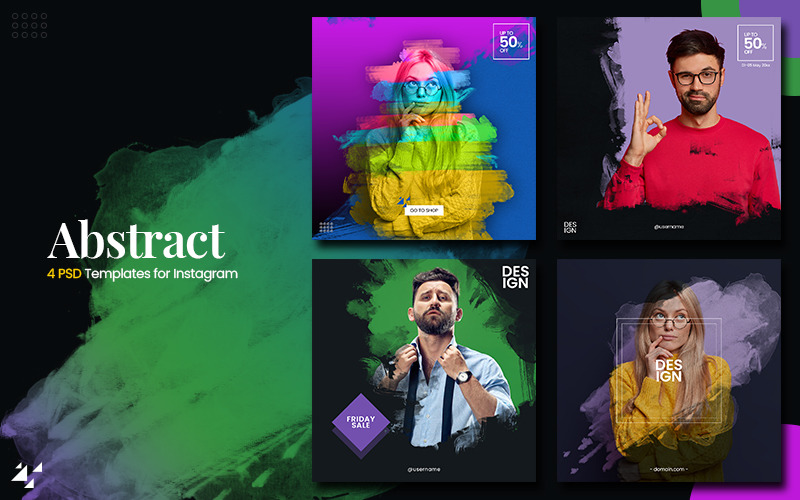 Absztrakt - 4 Instagram Banner sablon a közösségi médiához