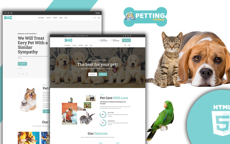Petting - modelo HTML de cuidados com animais de estimação