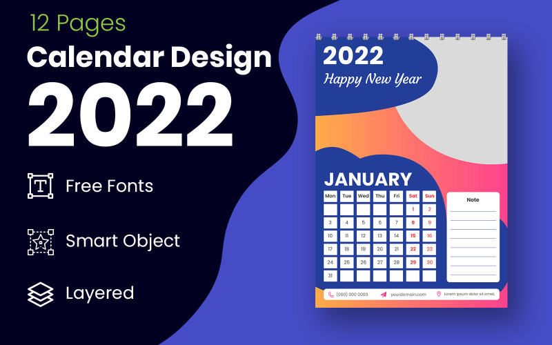 Анотація професійних 2022 календар шаблон оформлення вектор