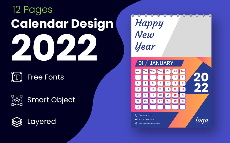 Geometrischer Stil Rot & Schwarz 2022 Kalender Design Vorlage Vektor