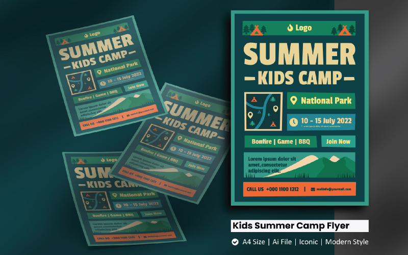 Modèle d'identité d'entreprise Flyer Camp d'été pour enfants