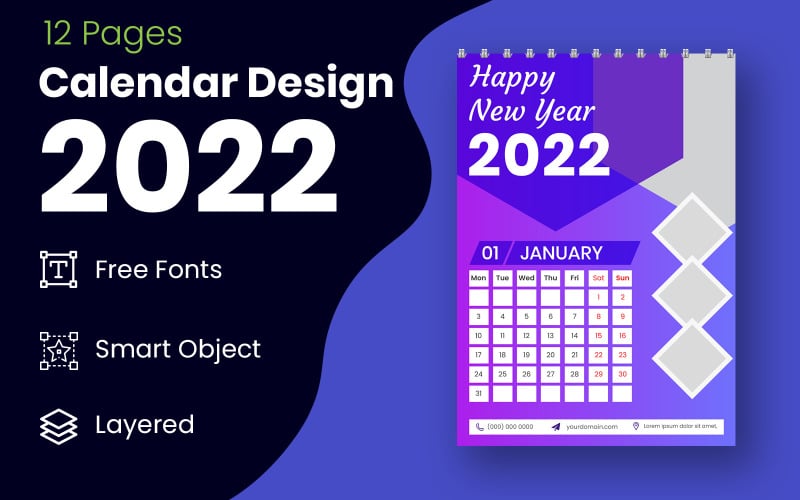 New Year 2022 Red & Black Calendar Design Template Vector