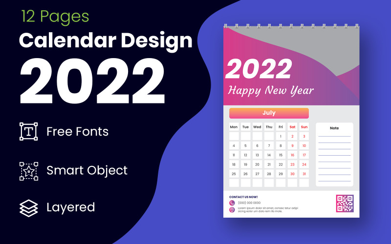 Set di 12 mesi Vector Calendar Design 2022 Planner