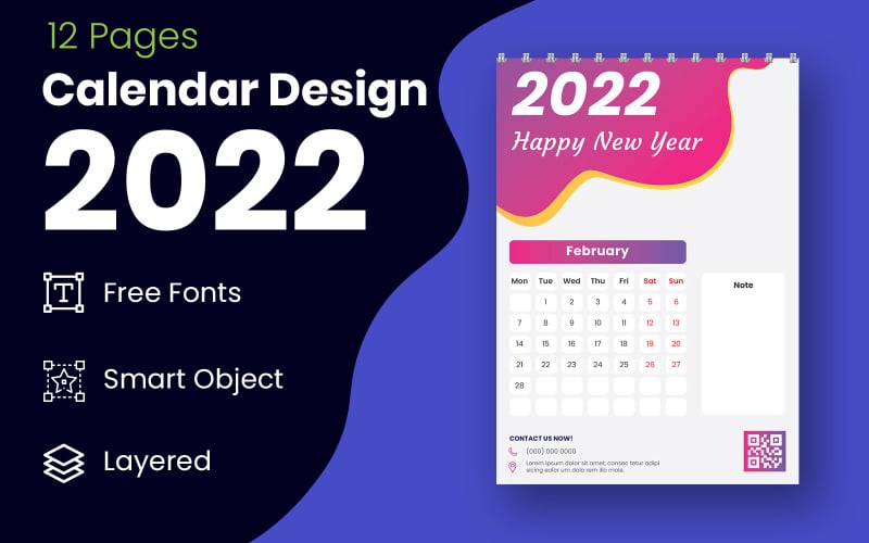 Современный дизайн 2022 календарь шаблон вектор планировщик дизайн