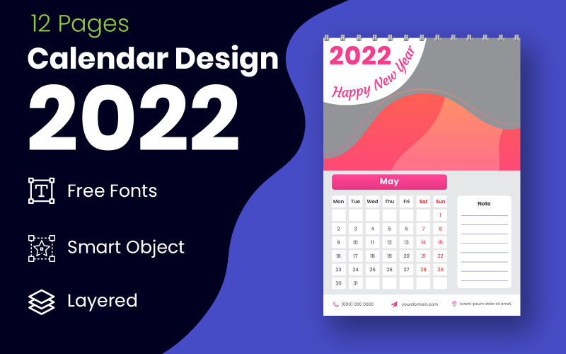Vetor de modelo de design de calendário profissional 2022