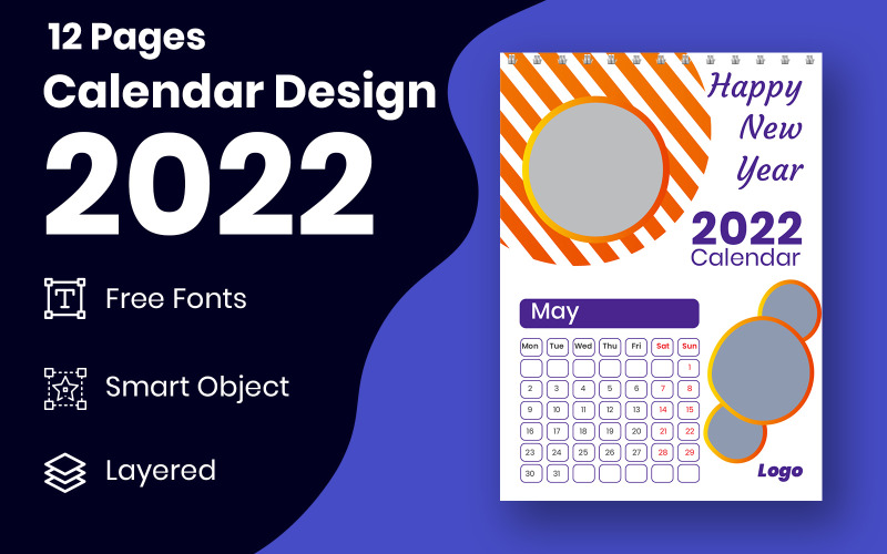 Čistý design kalendáře nový rok 2022 s šablonou svátků