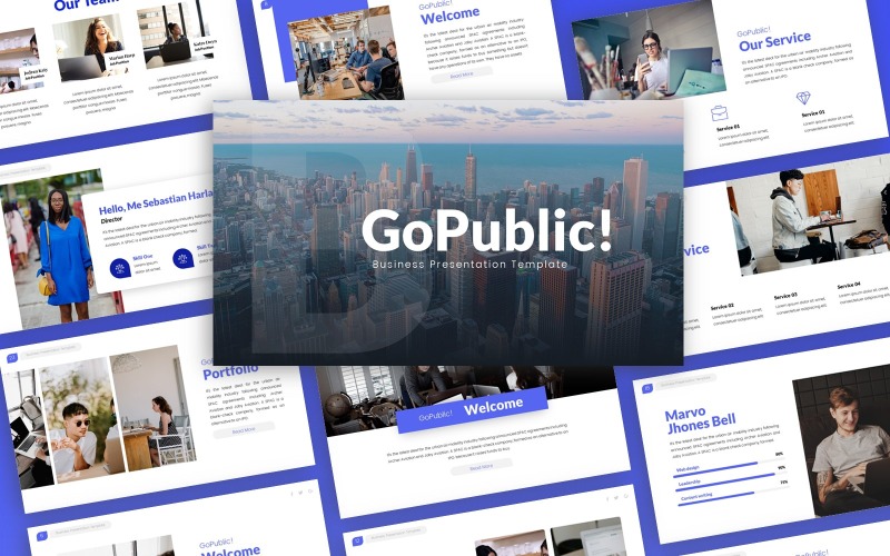 GoPublic! - Modelo de PowerPoint de negócios multifuncionais