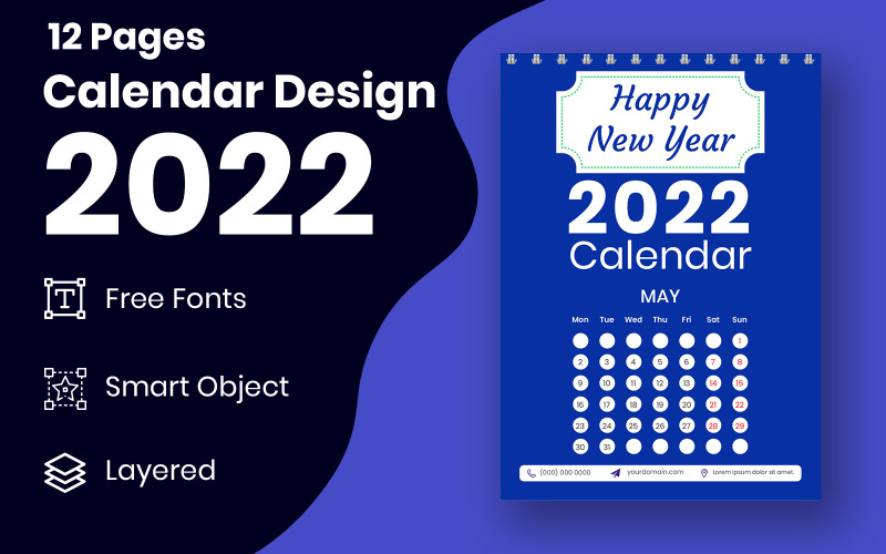 Kleurrijke zakelijke muur 2022 kalender ontwerpsjabloon met vakantie Vector