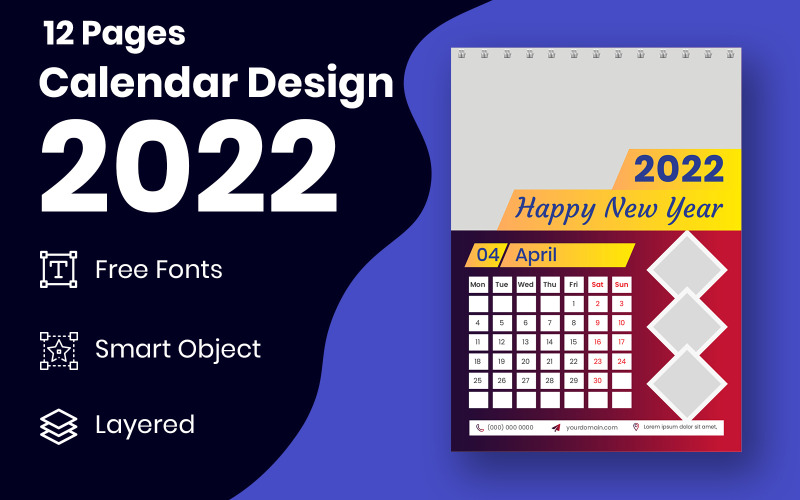 Kleurrijke zakelijke wandkalender ontwerpsjabloon Vector