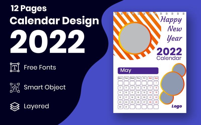 Limpe o design do calendário de ano novo de 2022 com modelo de feriados