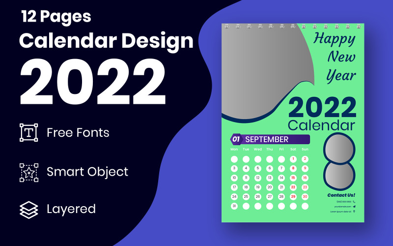 Print ontwerpsjabloon kalender 2022