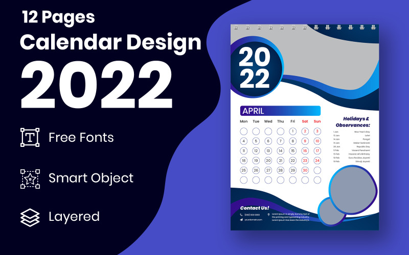 Vector de páginas de diseño de plantilla de calendario moderno año nuevo 2022