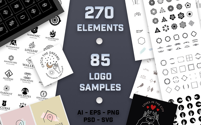 270 个超大徽标创作元素和 85 个示例徽标