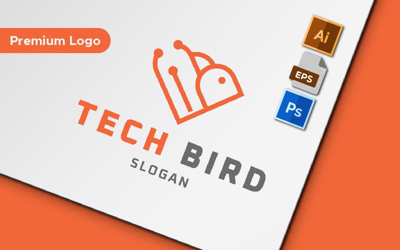 Modello di logo minimalista Tech Bird
