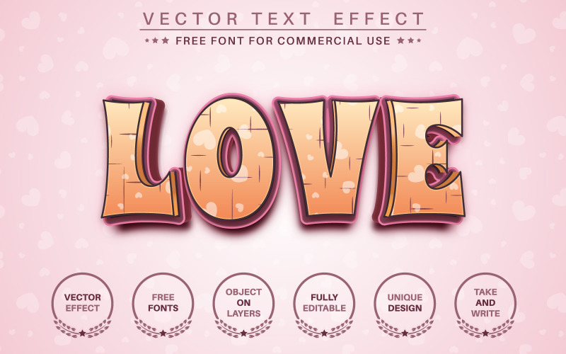 Amor amoroso: efecto de texto editable, estilo de fuente, ilustración gráfica