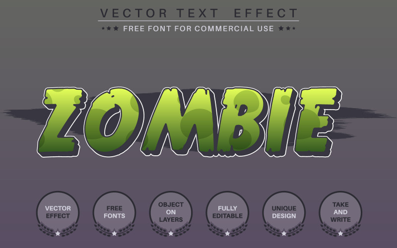 Efecto de texto editable de Zombie Monster, estilo de fuente, ilustración de gráficos