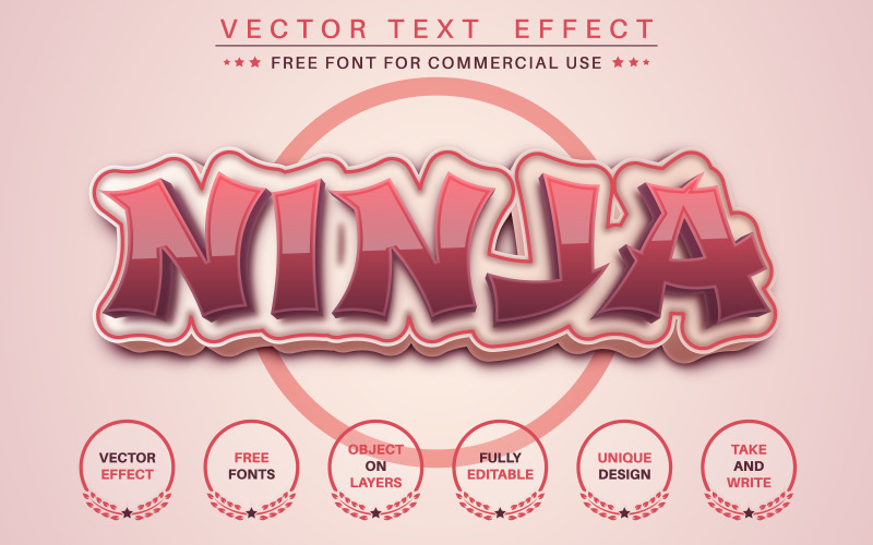 Japan Ninja bewerkbaar teksteffect, letterstijl, grafische illustratie