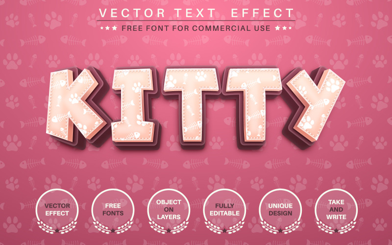 Kitty Footprint - Efecto de texto editable, estilo de fuente, ilustración gráfica