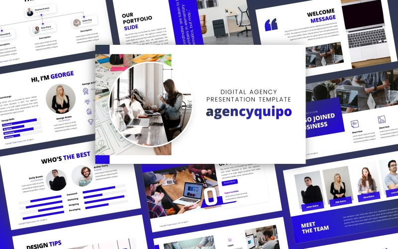 Agencyquipo - Multifunctionele PowerPoint-sjabloon voor ontwerpbureaus