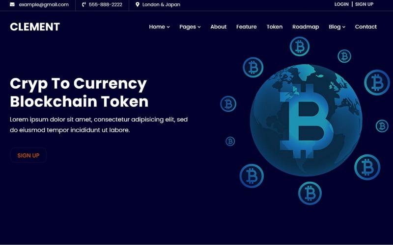 Clement -ICO Bitcoin & Cryptocurrency webbplats mall