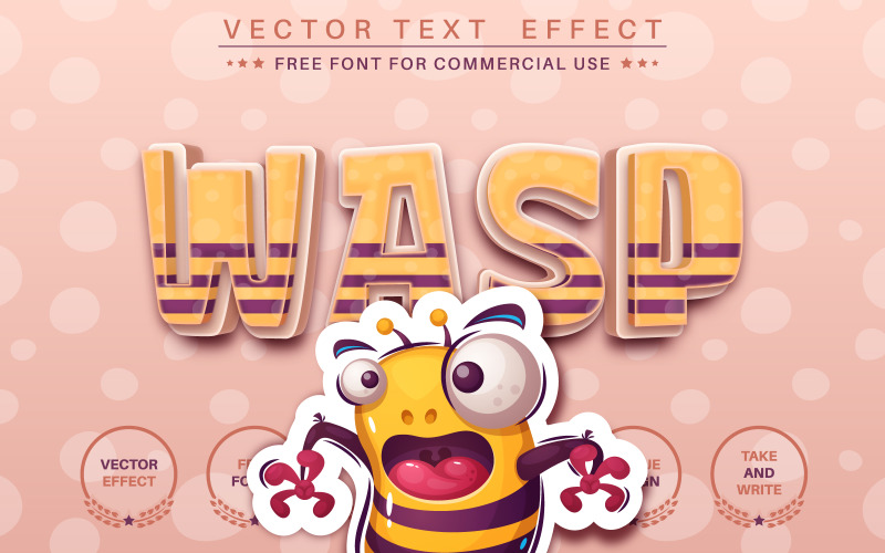 Crazy Wasp - upravitelný textový efekt, styl písma, ilustrace grafického stylu