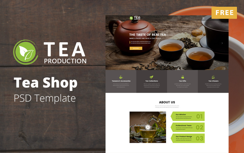 TEA Production - Gratis theewinkel PSD-sjabloon