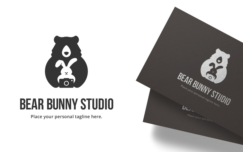 Modello di logo per studio fotografico orso coniglietto
