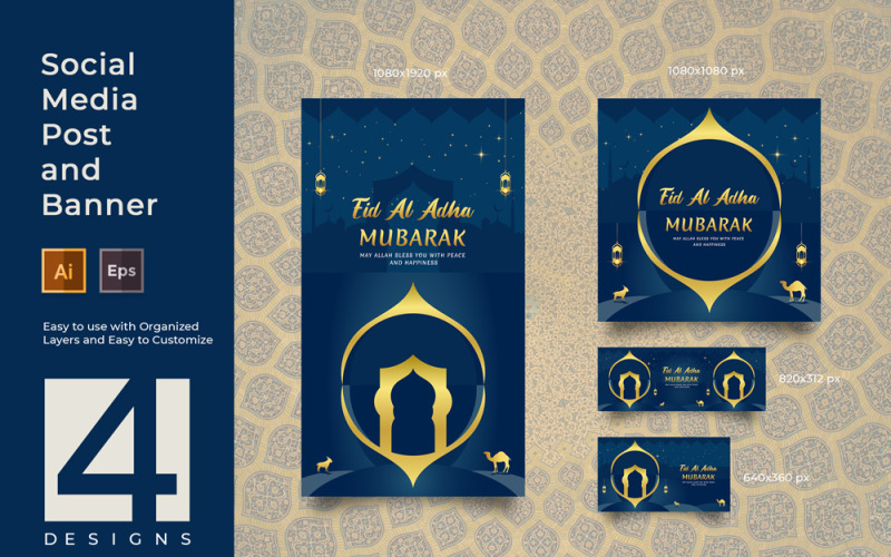 Eid Al Adha - luxusní příspěvek na sociálních médiích a banner