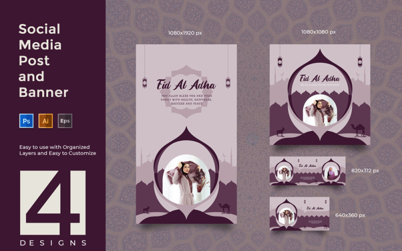 Eid Al Adha - moderní příspěvek na sociálních médiích a banner