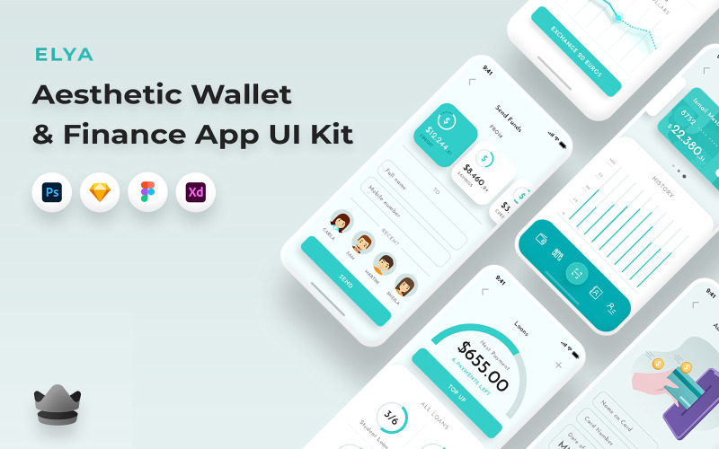 Elya - Kit de UI do aplicativo para dispositivos móveis da carteira e finanças