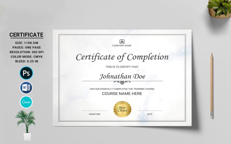 Johnathan Completion Certificate Template