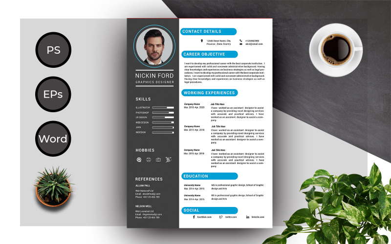 Modello di curriculum di Nickin Ford CV creativo e completo