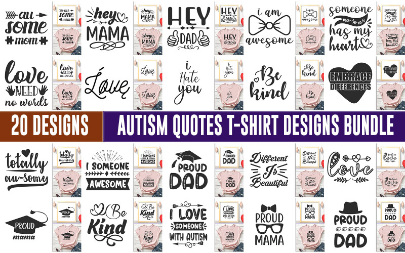 Autism Quotes T-shirt Designs Bundle