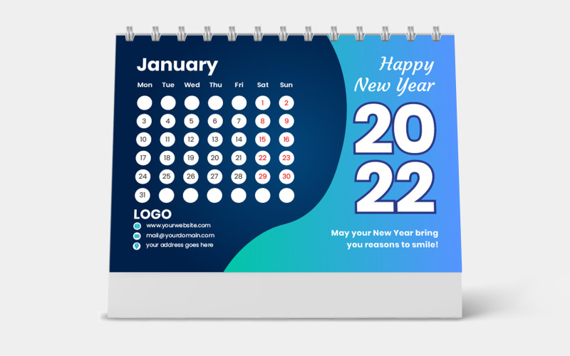 Diseño de calendario de escritorio azul oscuro 2022