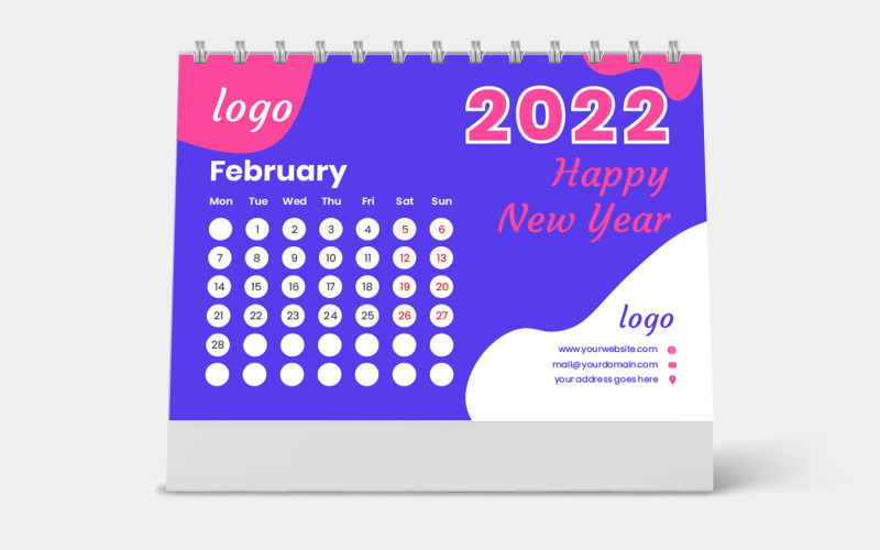 Фіолетовий настільний календар 2022 шаблон вектор