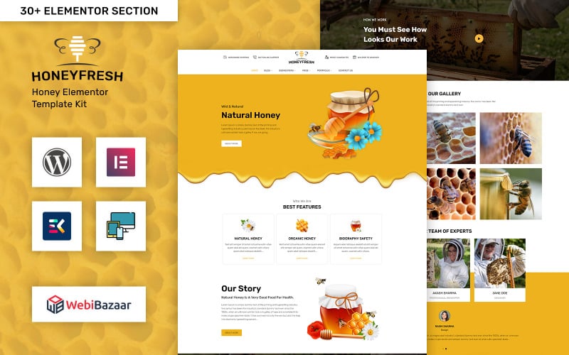 Honeyfresh - Plantilla de WordPress de Elemento de producción y granja de miel