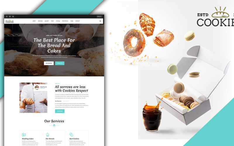 Modèle HTML5 de la page de destination des cookies pour la pâtisserie et la boulangerie