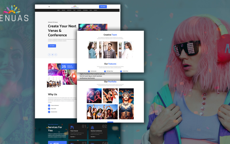 Modelo HTML5 da página inicial de eventos e conferências do Venuas