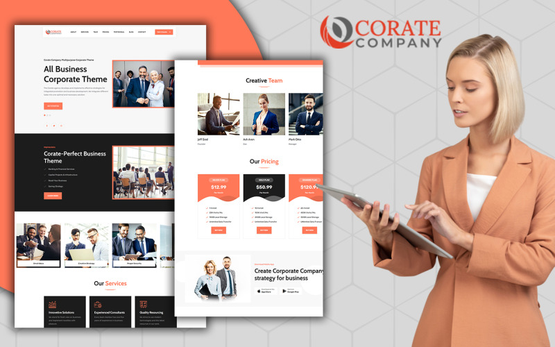 Шаблон HTML5 для адаптивной корпоративной целевой страницы Corate