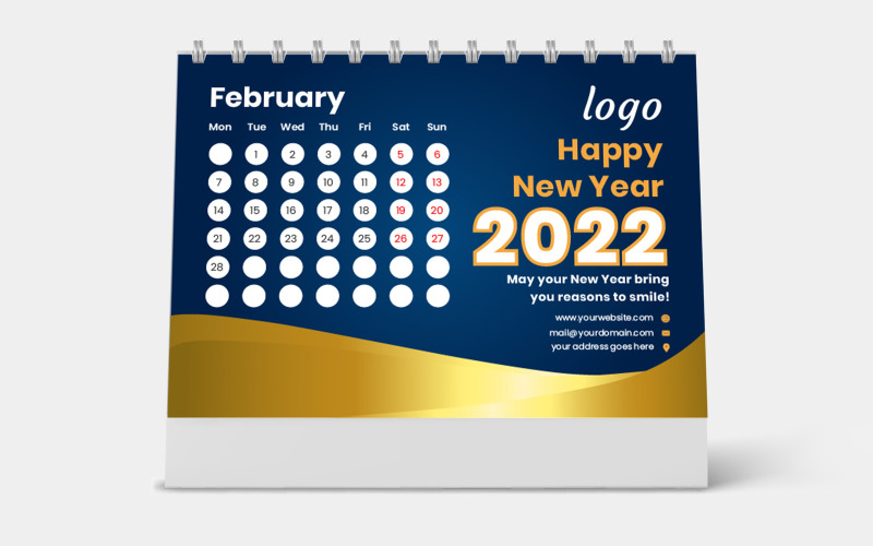 Šablona stolního kalendáře 2022 se zlatým designem