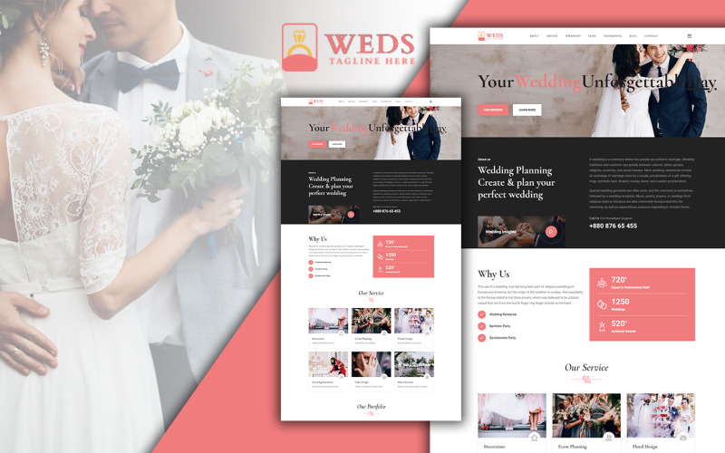 Weds Wedding Planning Agency HTML5-sjabloon voor bestemmingspagina's