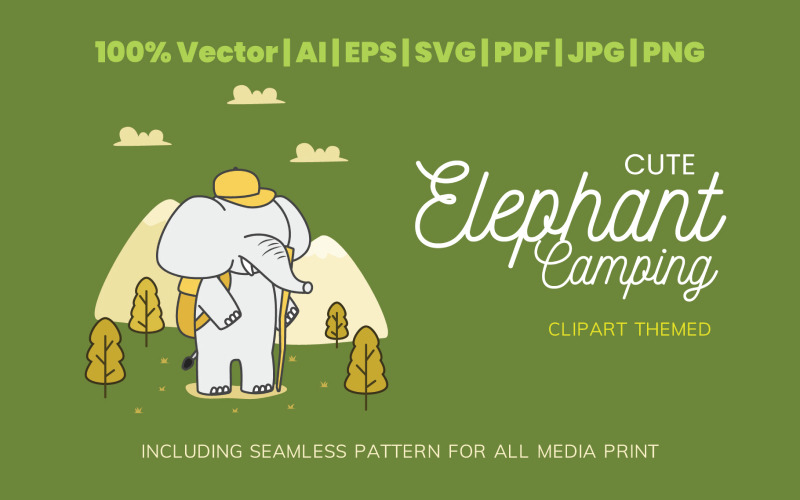Illustration de camping d'éléphant mignon sur le thème