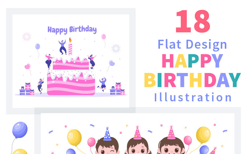 Ilustración de fiesta de feliz cumpleaños 18