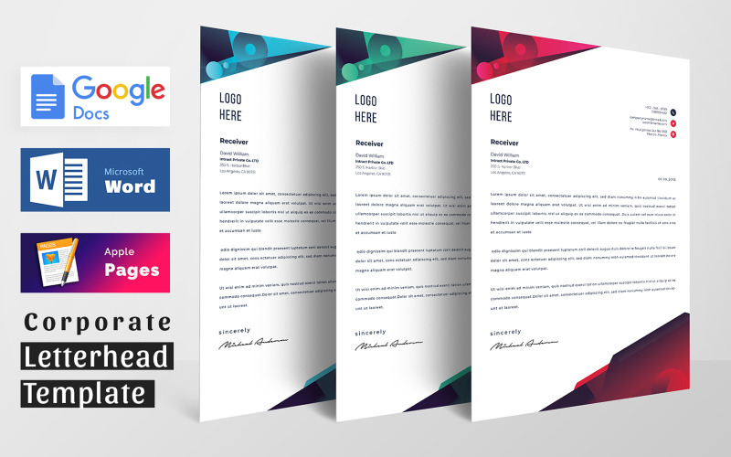 Modello moderno di blocco per carta intestata con Word Apple Pages in formato Google Docs
