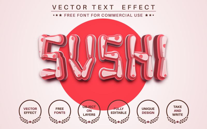 Sushi - efeito de texto editável, estilo de fonte, ilustração gráfica