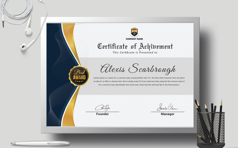 Modèle de certificat d'or moderne